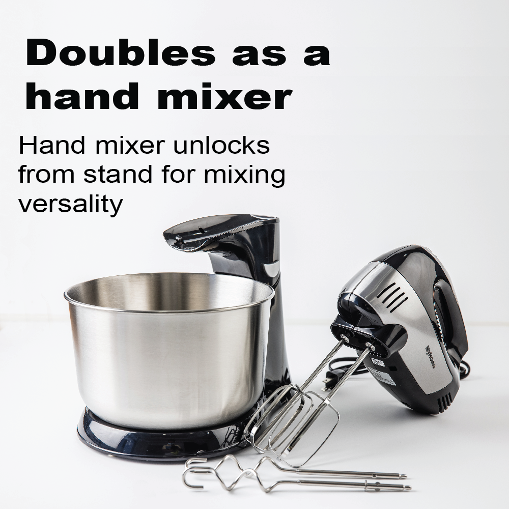 MyHome 4 Quarts 6 Speed Hand and Stand Mixer, Bowl Rest -  Black & Stainless Steel (300 Watts)